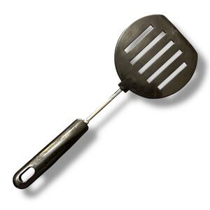 VTG Slotted Spatula Stainless Steel Plastic Turner Black Handle Round 11 Inch